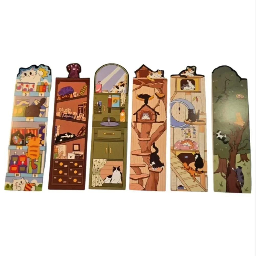 6pc Cat Bookmark Set Colorful Reading Markers Kawaii Cat Tree Home Cute Kittens